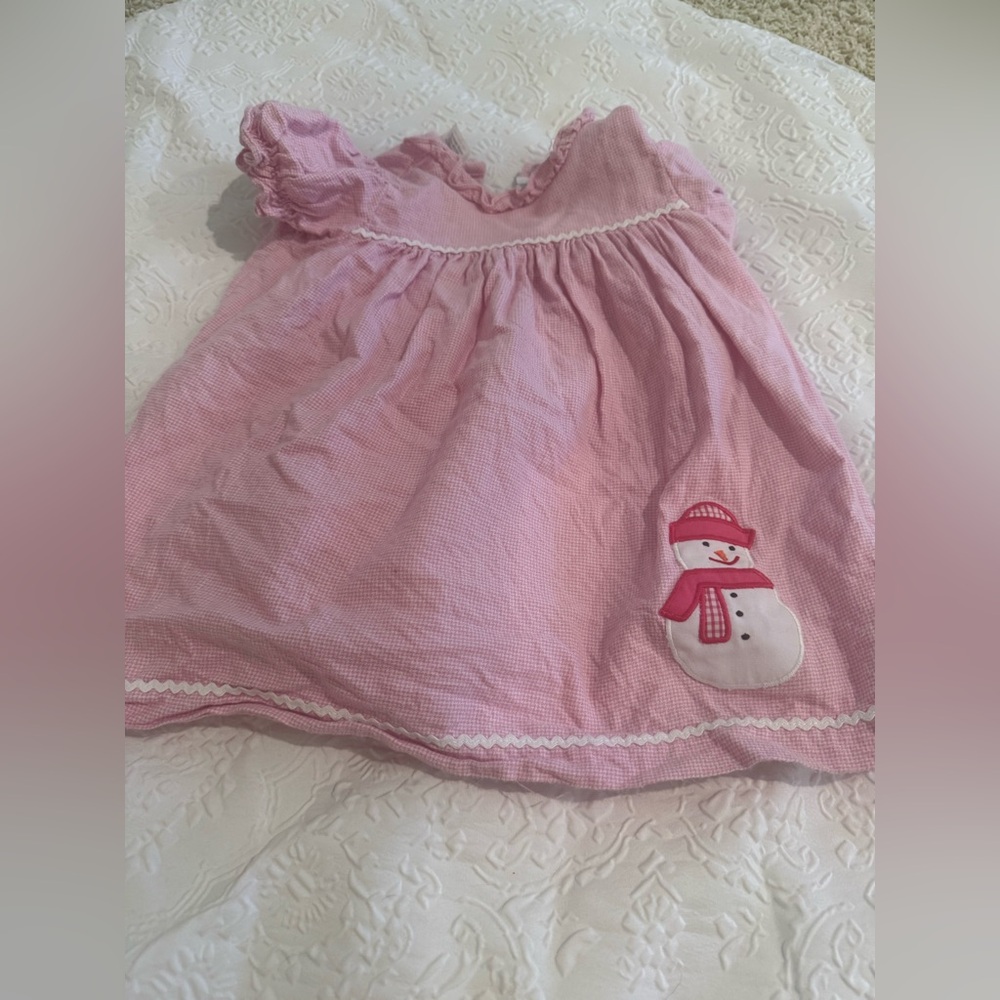 Pink Dress with Snowman Appliqué